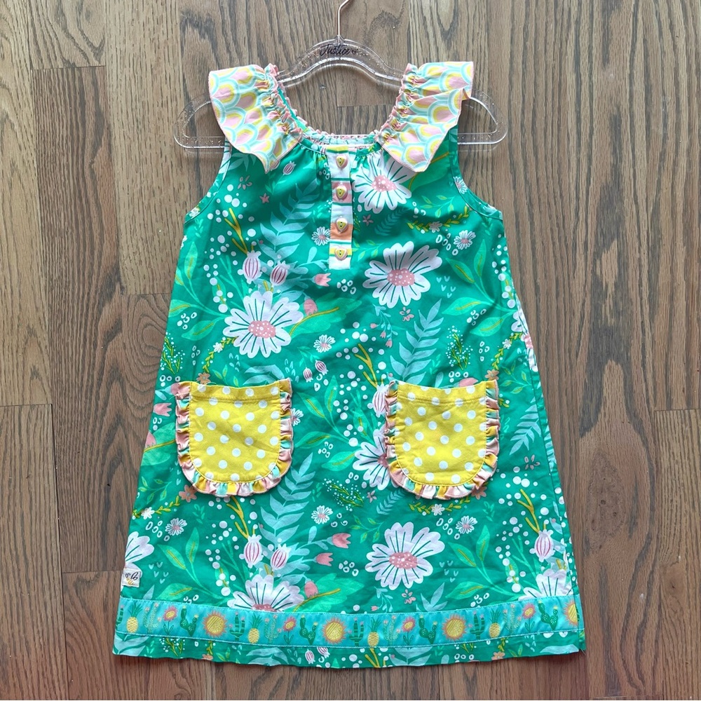NWOT Wildflowers Floral Green Dress with Yellow Pockets Size 8